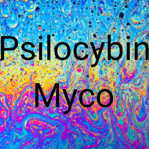 Colorful psychedelic background with "Psilocybin Myco" text.| Psilocybin Myco